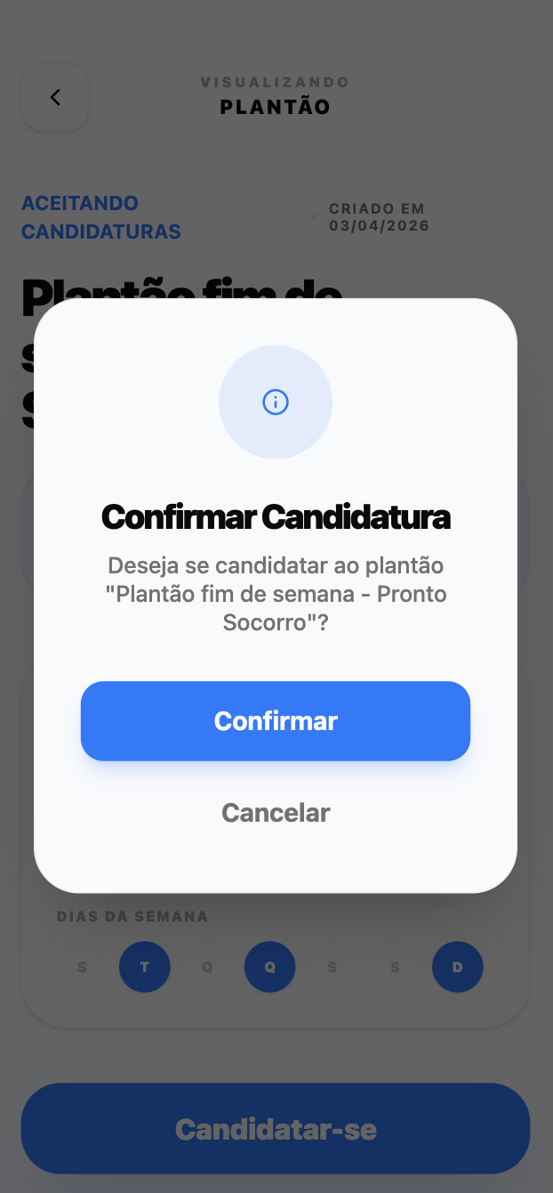 Popup de candidatura do app